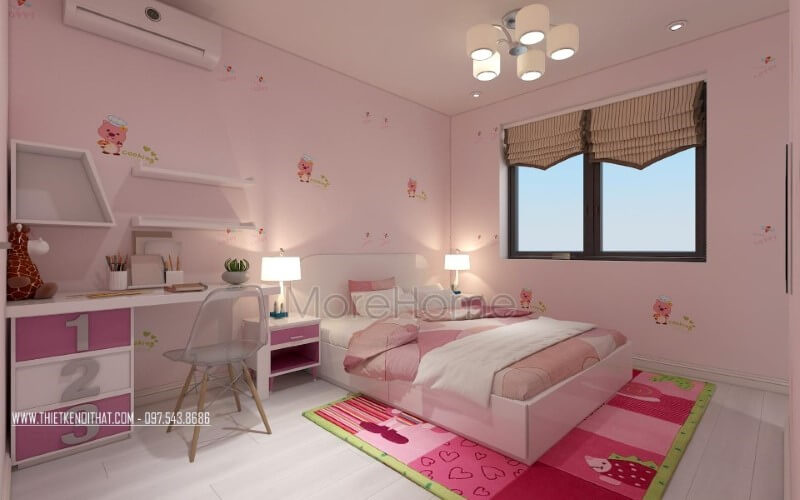 Bố trí phòng ngủ con gái đẹp, đáng yêu từ sắc hồng điểm nhấn. thiết kế biệt thự