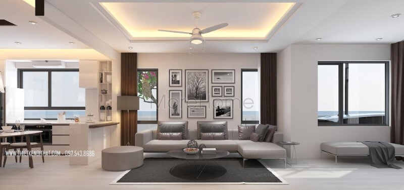 Phòng khách biệt thự vừa sang trọng lại tiện nghi với mẫu sofa hiện đại bọc da xám bóng cao cấp năng động với phong cách thiết kế hiện đại trẻ trung. Thiết kế biệt thự