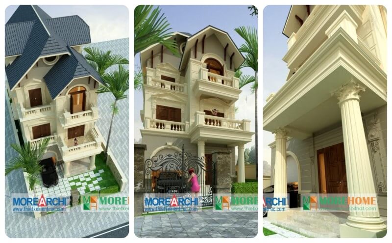 Mẫu thiết kế biệt thự mái thái 3 tầng kiến trúc tân cổ điển đẹp tại Mỹ Đình Hà Nội thiết kế biệt thự phố