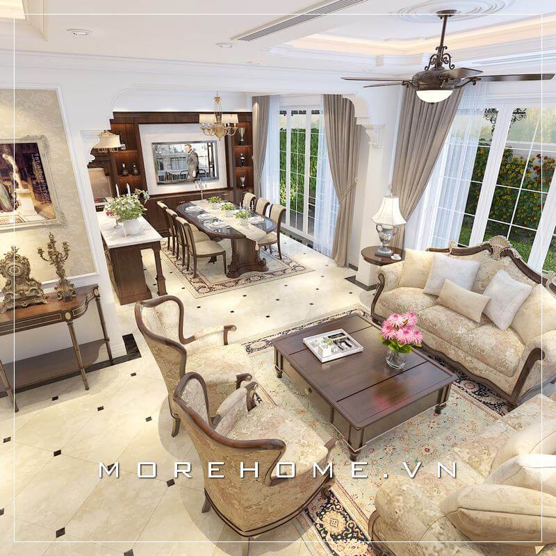 Thiết kế nội thất phòng bếp gỗ tự nhiên cao cấp với tone màu nâu trầm mang đến cảm giác ấm cúng và sang trọng Thiết kế phòng bếp đẹp, đẳng cấp và ấn tượng dành cho biệt thự