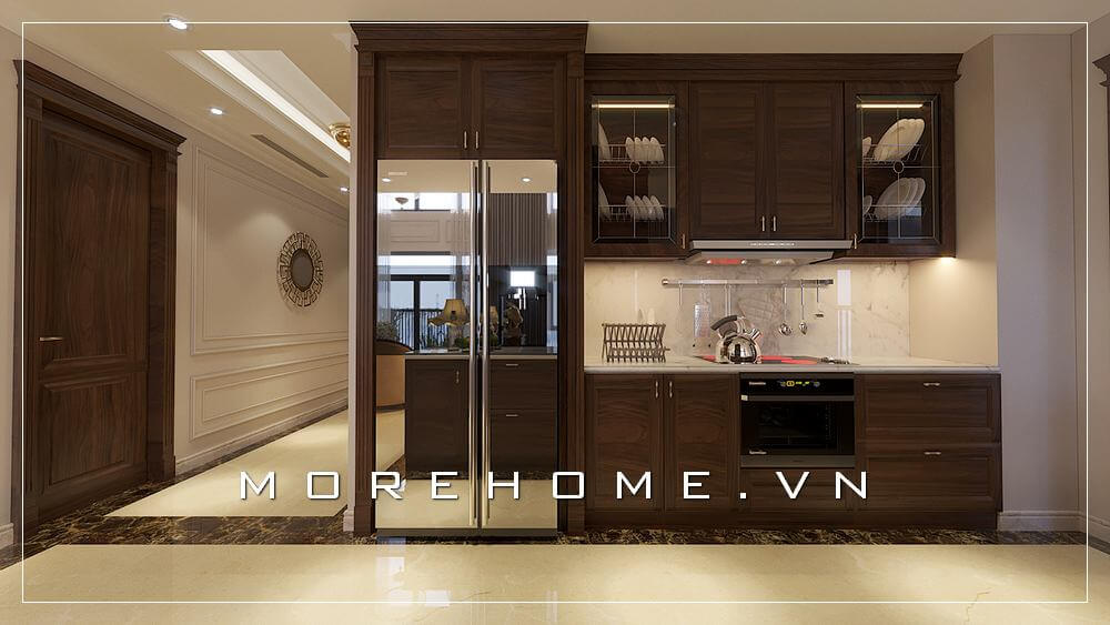 Thiết kế phòng bếp biệt thự với nội thất gỗ tự nhiên cao cấp cùng thiết bị phòng bếp bếp hiện đại tiện nghi Thiết kế biệt thự