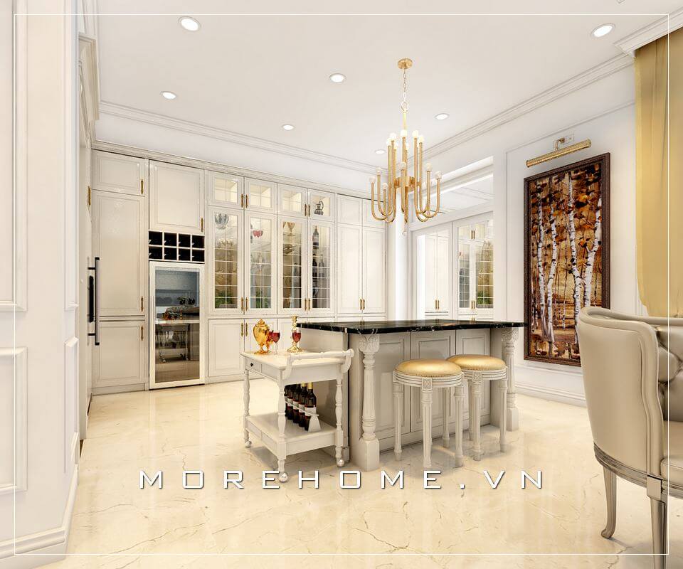 Thiết kế nội thất biệt thự tân cổ điển, sử dụng tone màu trắng chủ đạo tạo nên không gian sang trọng và đẳng cấp Thiết kế biệt thự