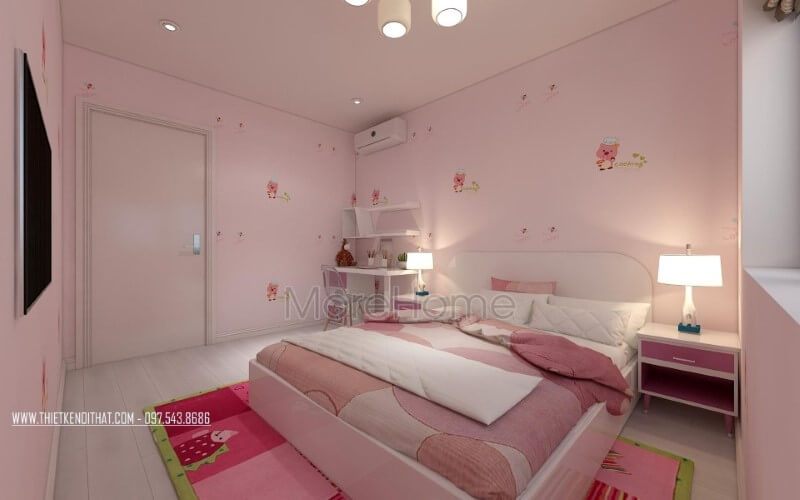 Giấy dán tường phòng ngủ đáng yêu với hình ảnh chú heo xinh xắn kết hợp đồ trang trí tràn ngập sắc hồng sẽ là lựa chọn tuyệt vời cho gái yêu của bạn.